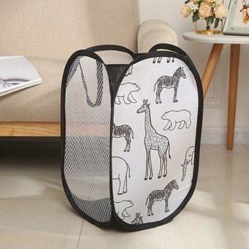 Cartoon Print Laundry Baskets Mesh Laundry Clothes Organizer Hamper Basket Dirty Sorting Basket Kids Toys Sundries 1