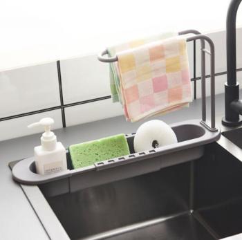 Kitchen Telescopic Sink Shelf Drainer Rack Kitchen Organizer Soap Sponge Holder Towel Rack Storage Basket Kitchen Accessories 1