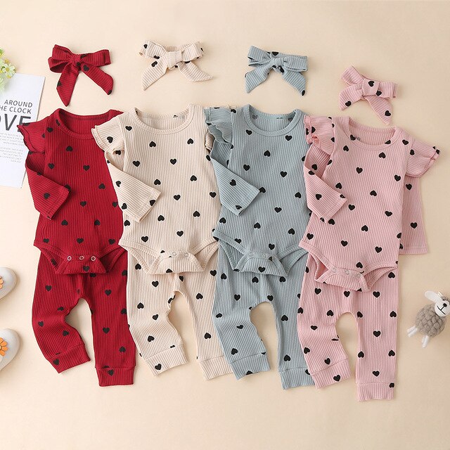 0-24M Newborn Infant Baby Girls Ruffle T-Shirt Romper Tops Leggings Pant Outfits Clothes Set Long Sleeve Fall Winter Clothing 3