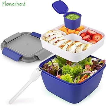 52oz Bento Lunch Box Salad Container for Lunch BPA Free Leak Proof Salad Dressing Container with Smart Lock Reusable Spork 1