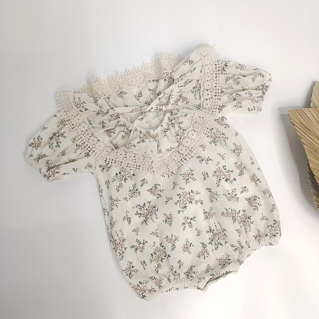 2Pcs Korean Lace Ruffle Cute Baby Romper With Hat Set Infant Vintage Floral Long Sleeve Jumpsuit Toddler Baby Girl Sweet Clothes 5