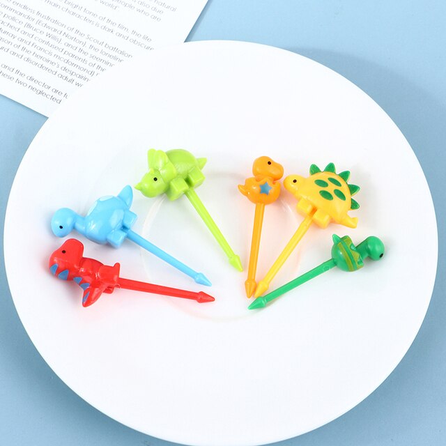 6/8/10pcs Animal Farm Dinosaur Fruit Fork Mini Cartoon Children Snack Cake Dessert Pick Toothpick Bento Lunches Party Decoration 3