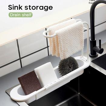 Kitchen Telescopic Sink Shelf Drainer Rack Kitchen Organizer Soap Sponge Holder Towel Rack Storage Basket Kitchen Accessories 2