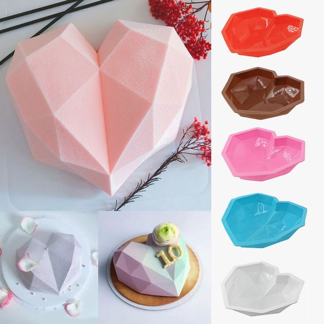 Heart Shaped Silicone Cake Mold Silicone Baking Pan for Pastry 3D Diamond Heart Mold Cake Mousse Chocolate Silicone Pastry Molds 2