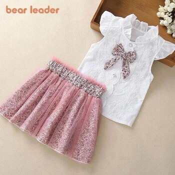 Bear Leader Girls Clothing Sets New Summer Sleeveless T-shirt+Print Bow Skirt 2Pcs for Kids Clothing Sets Baby Clothes Outfits 1