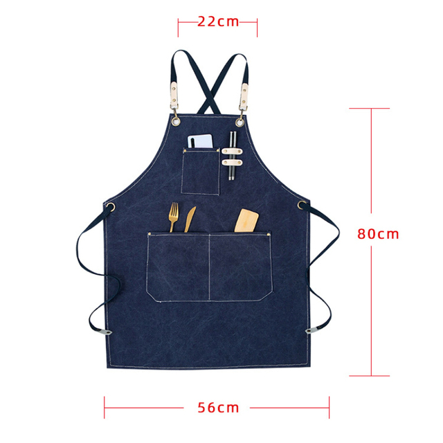 2022 New Fashion Unisex Work Apron For Men Canvas Black Apron Adjustable Cooking Kitchen Aprons For Woman With Tool Pockets 2