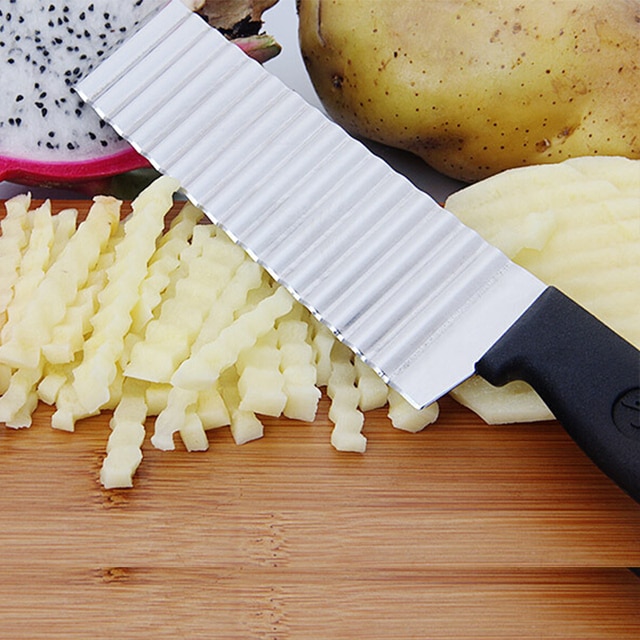 Stainless Steel Potato Chip Slicer Dough Vegetable Fruit Crinkle Wavy Slicer Knife Potato Cutter Chopper French Fry Maker Tools 3