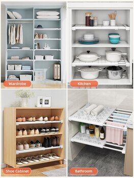 Joybos Shelves Closet Wardrobe Organizers Storage Shelves Racks Telescopic Shelves Wall Mounted Racks for Kitchen Accessories 2