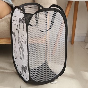 Cartoon Print Laundry Baskets Mesh Laundry Clothes Organizer Hamper Basket Dirty Sorting Basket Kids Toys Sundries 2