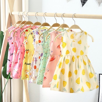 Summer Newborn Baby Clothes Infant Girl Clothes Korean Cute Print Sleeveless Cotton Beach DressPrincess Dresses 2