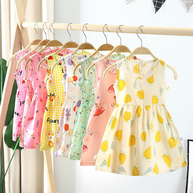 Summer Newborn Baby Clothes Infant Girl Clothes Korean Cute Print Sleeveless Cotton Beach DressPrincess Dresses 2