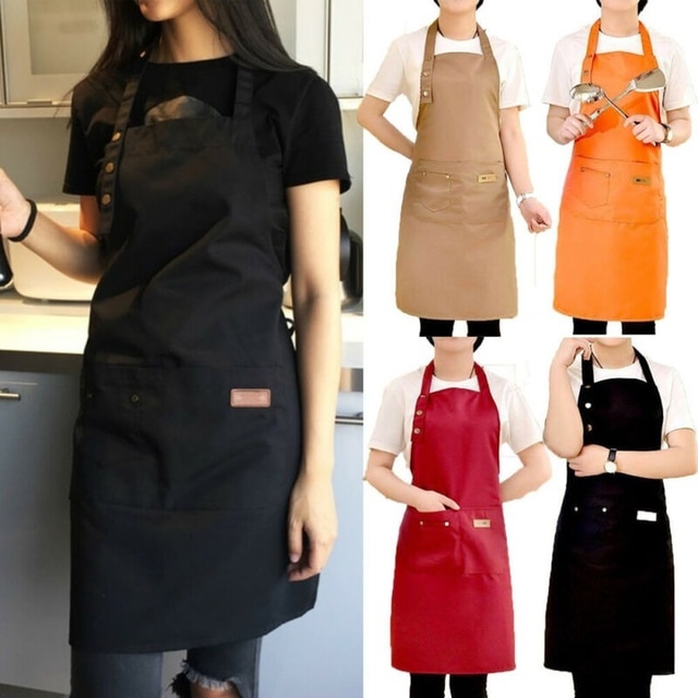 2022 New Fashion Unisex Work Apron For Men Canvas Black Apron Adjustable Cooking Kitchen Aprons For Woman With Tool Pockets 6