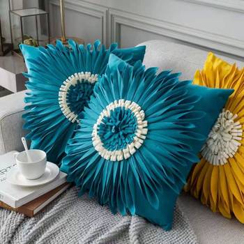 Fashion Modern Style Pink White Throw Pillows 45*45cm Velvet Stitching 3D Chrysanthemum Cushion Waist Pillow Blue Cushion Case 2