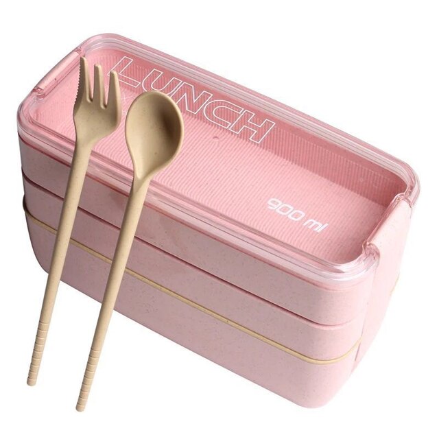 900ml Portable Healthy Material Lunch Box 3 Layer Wheat Straw Bento Boxes Microwave Dinnerware Food Storage Container Foodbox 6